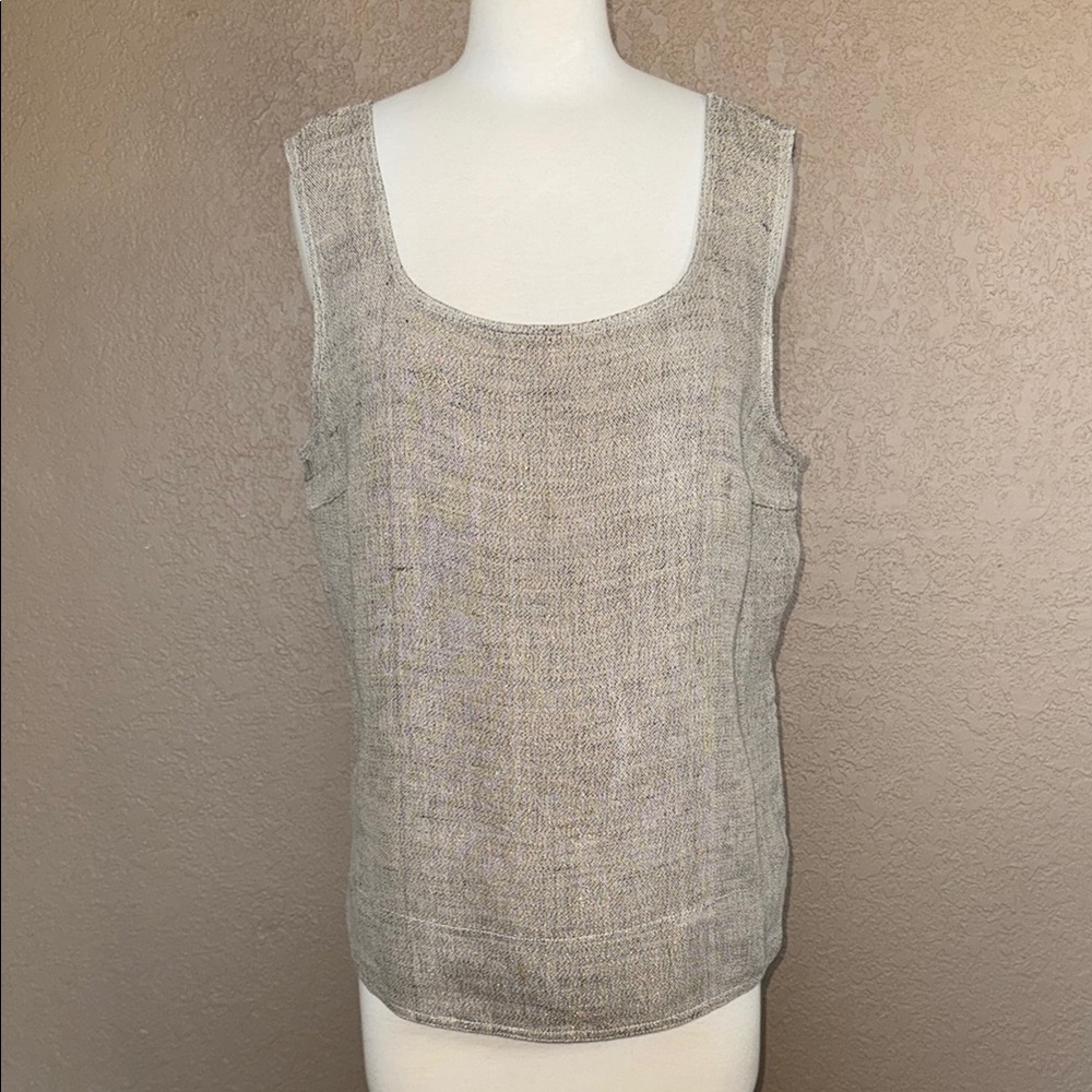 Lovely Eileen Fisher Linen Khaki with Gold thread interwoven Top
